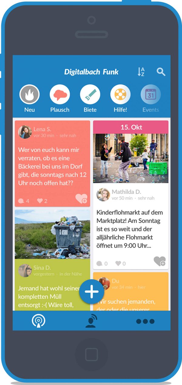 Smartphone mit geöffneter DorfFunk-App